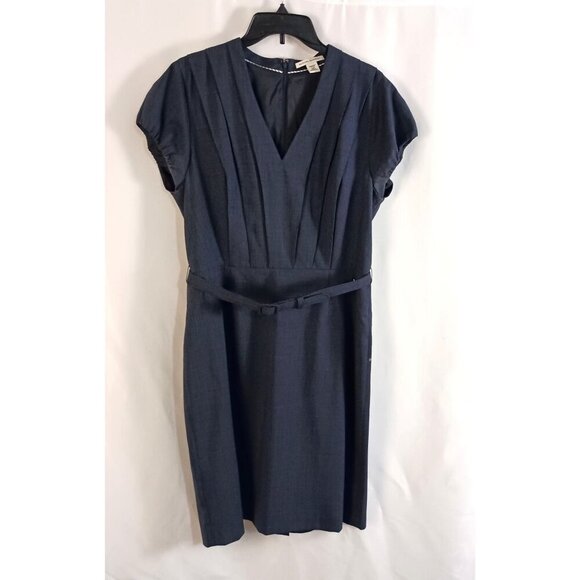 Banana Republic Stretch V-Neck Short Sleeve Belted Wool Blwns Dress Size 14P - Picture 2 of 9